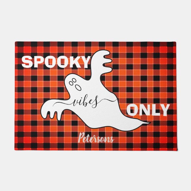 Custom SPOOKY VIBES ONLY Fall Chequered Welcome  Doormat (Front)