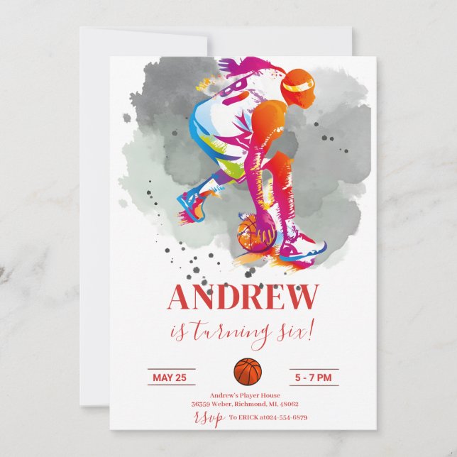Custom Sport Basketball Birthday Invitation (Front)