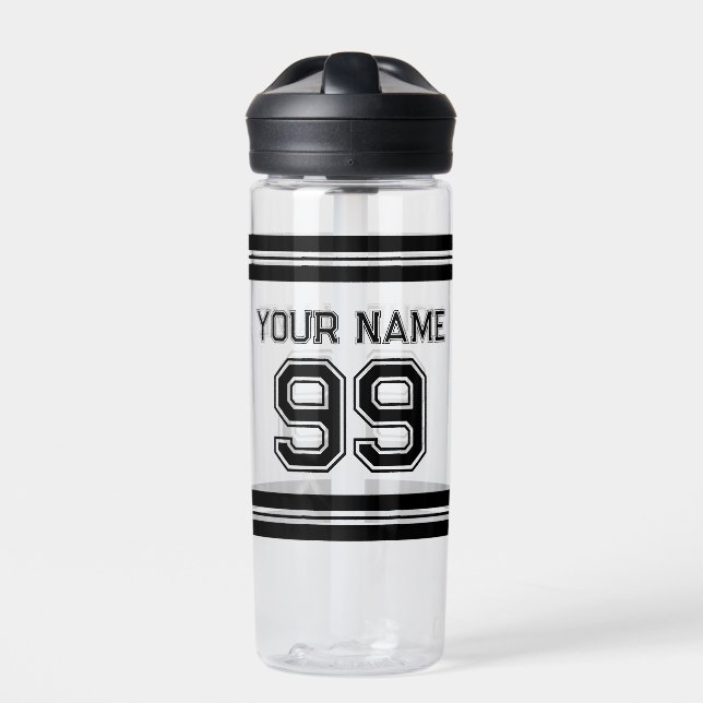 Custom sport jersey number athletic stripe plastic water bottle (Front)