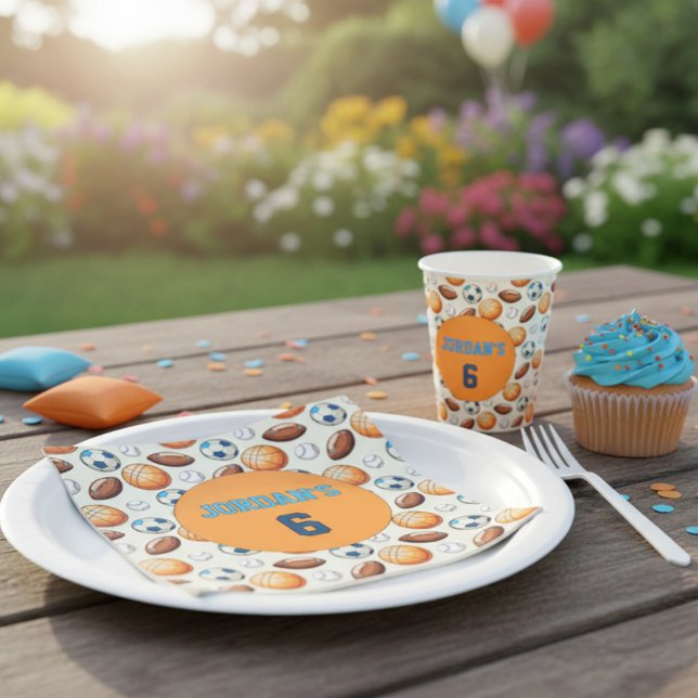 Custom Sports Balls Birthday Napkins with Name  (Creator Uploaded)