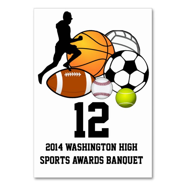 Custom Sports Banquet Table Number Card (Front)