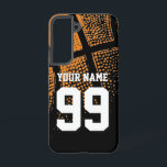 Custom sports basketball jersey number samsung galaxy case<br><div class="desc">Custom sports basketball jersey number Samsung Galaxy case. Personalised phone cover with athletic orange basketball design. Customisable background colour behind vintage photo. Personalise with high school team name, monogram, funny quote, slogan etc. Cute birthday gift idea for sporty boys and girls. Make one for dad, mum, coach, girlfriend, boyfriend, teammates...</div>