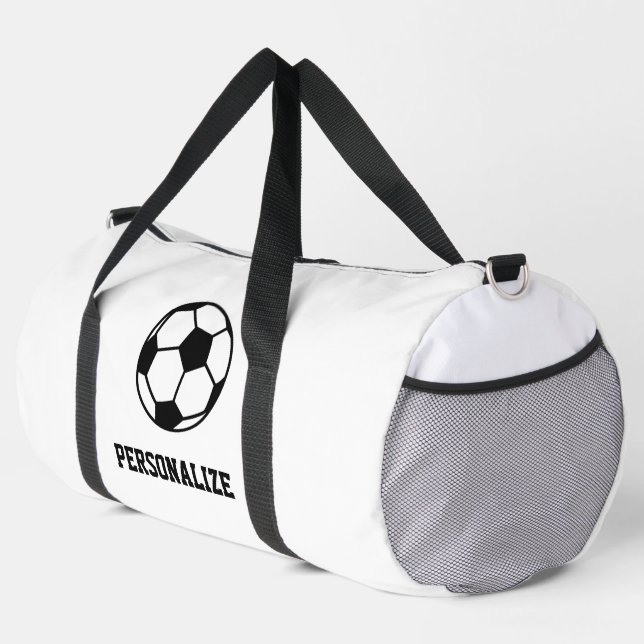 Custom sports duffle bag with soccer ball logo (Right Corner)
