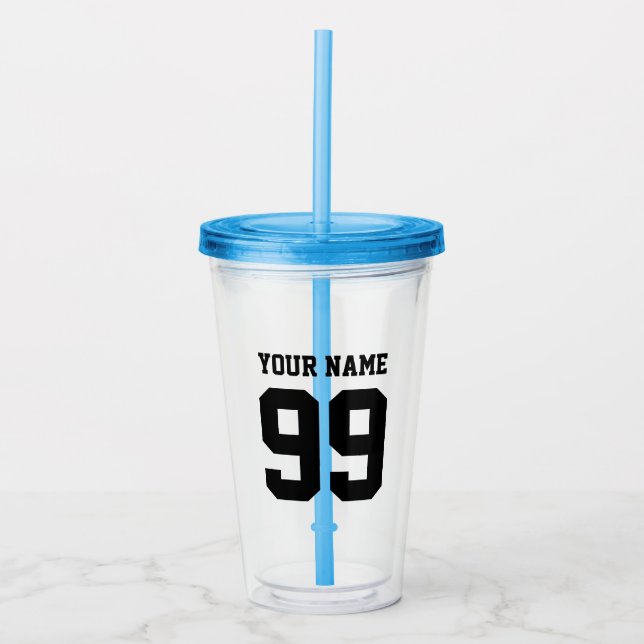 Custom sports jersey name and number tumbler glass (Front)