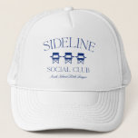 Custom Sports Mum Sideline Social Club Trucker Hat<br><div class="desc">Lean into your sports mum era with this cute design featuring "sideline social club" with three camp chair illustrations. Customise with your child's league or team name beneath for a great dugout mum gift or fundraiser item!</div>