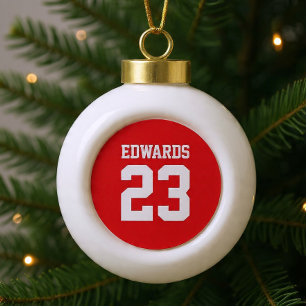 Custom Sports Numbered With Name Ceramic Ball Christmas Ornament