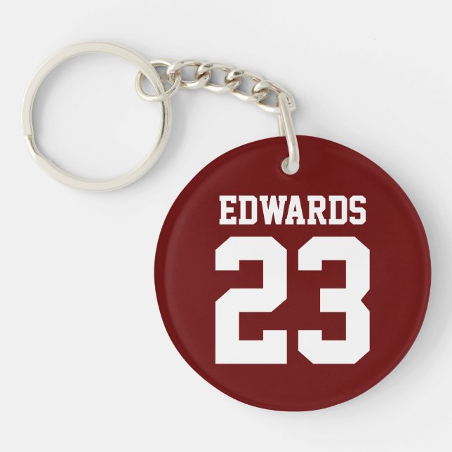 Custom Sports Numbered With Name Key Ring (Front)