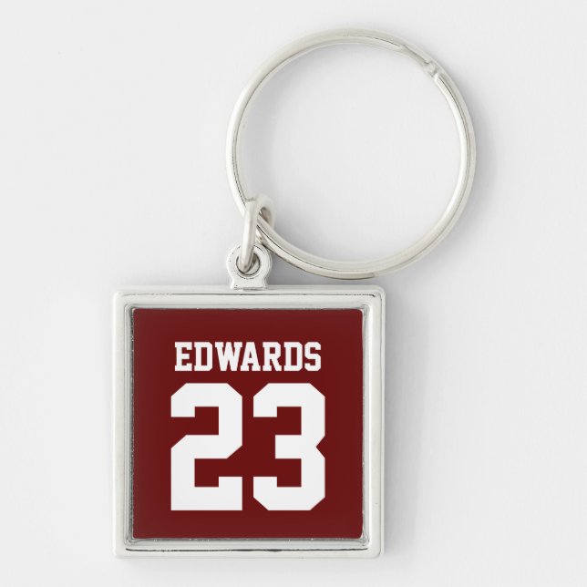 Custom Sports Numbered With Name Key Ring (Front)