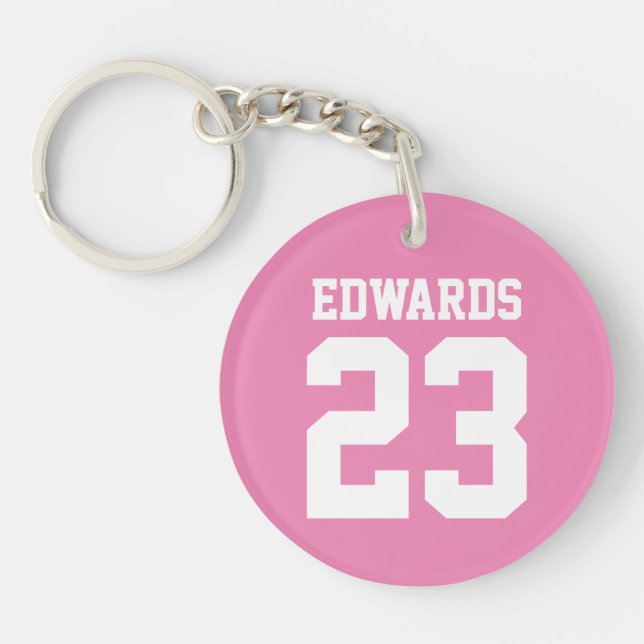 Custom Sports Numbered With Name Key Ring (Front)