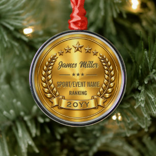 Custom Sports or Achievement Award 3D Gold Medal Metal Tree Decoration