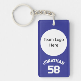 Custom Sports Team Logo & Name Jersey Number Blue Key Ring
