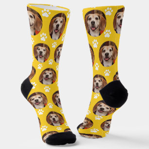 Custom Sporty Yellow Pet Photo Paw Prints Dog Cat Socks