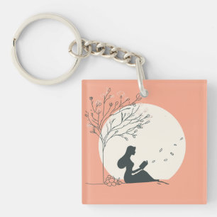 Custom Spring Aesthetic   Peaceful Girl Reading  Key Ring