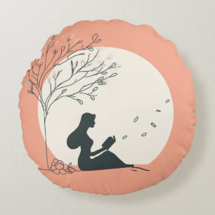 Custom Spring Aesthetic   Peaceful Girl Reading  Round Cushion