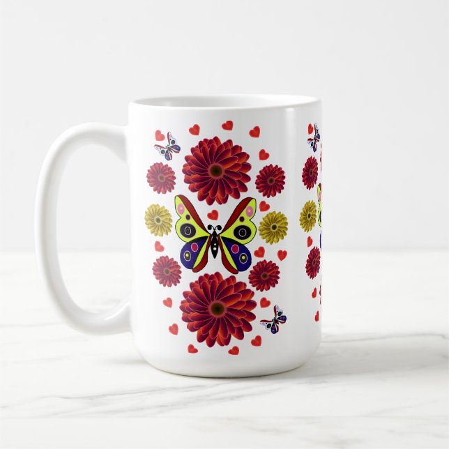Custom Spring Butterfly Floral Gift  Coffee Mug (Left)
