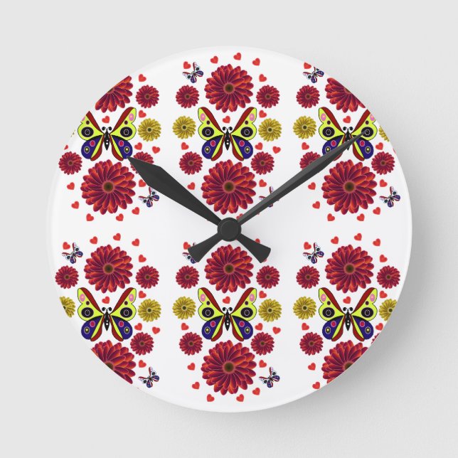 Custom Spring Butterfly Floral Gift  Round Clock (Front)