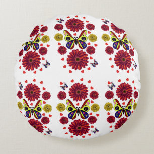 Custom Spring Butterfly Floral Gift  Round Cushion