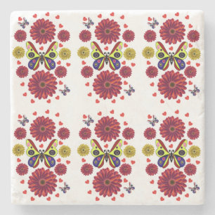 Custom Spring Butterfly Floral Gift  Stone Coaster