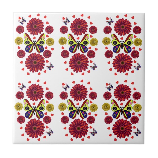 Custom Spring Butterfly Floral Gift  Tile (Front)