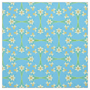 Custom Spring Daffodils on Sky Blue Pattern Fabric