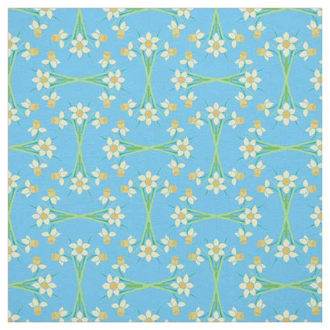 Custom Spring Daffodils on Sky Blue Pattern Fabric (Swatch)
