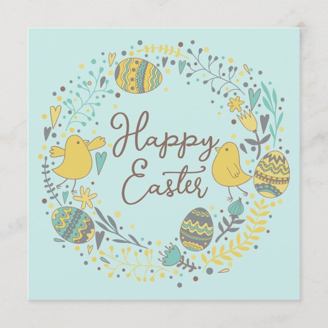 Custom Spring Floral Cute Chicks Happy Easter Holiday Card (Front)