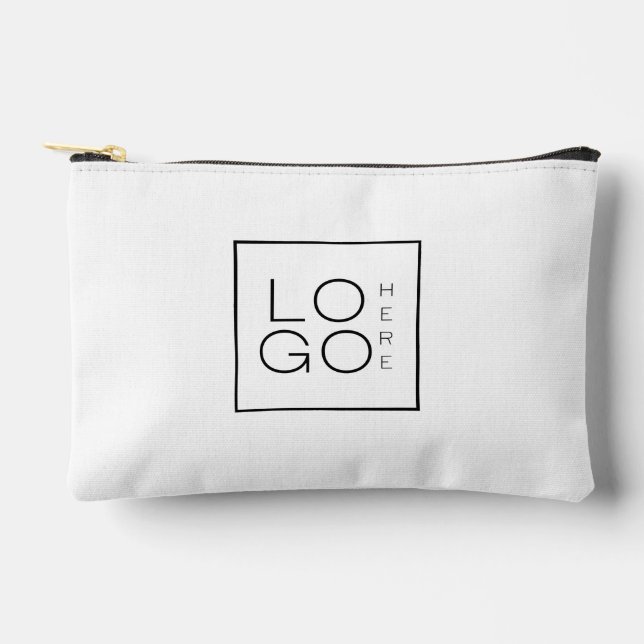 Custom Square Business Logo Minimalist Plain White Accessory Pouch (Front)