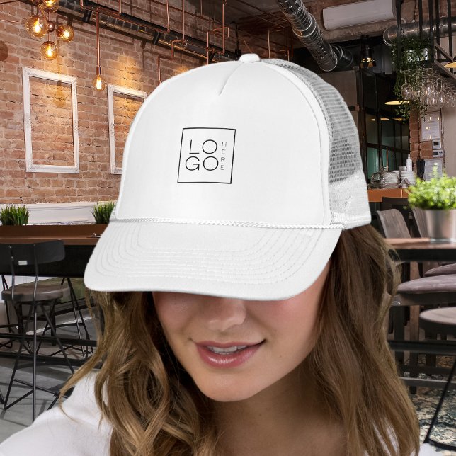 Custom Square Business Logo Minimalist Plain White Trucker Hat (Creator Uploaded)