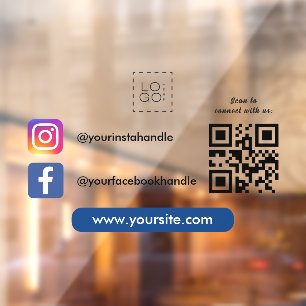 Custom Square Business Logo Social Media QR Code Window Cling