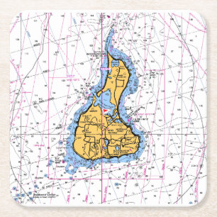 Custom Square Coasters Block Island Nautical Chart