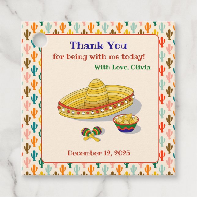 Custom Square Fiesta Thank You Tag  (Front)