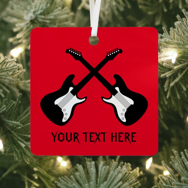 Custom square metal guitar Christmas tree ornament (Insitu)