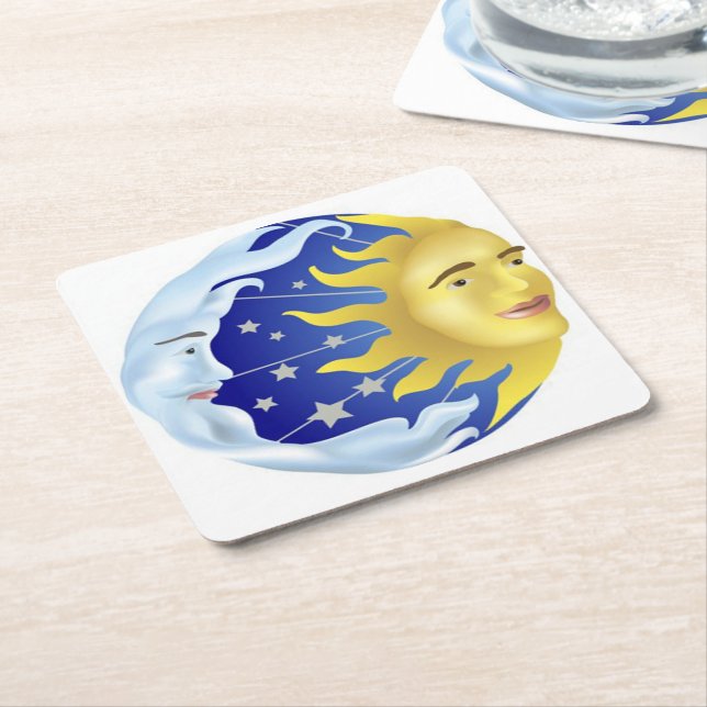 Custom Square Paper Coasters/Sun, Moon and Stars Coaster (Angled)