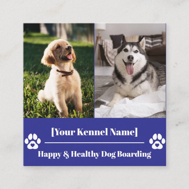 Custom Square Pet Kennel with Paw Print Square Business Card (Front)