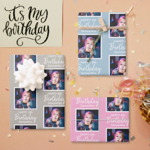 Custom square Photo Birthday Wrapping Paper Set