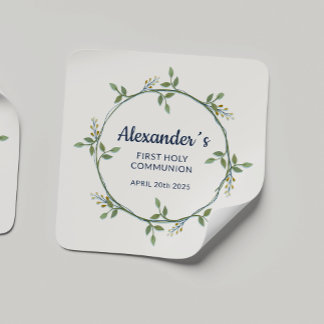 Custom Square Sticker – Floral Communion Wreath