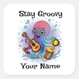 Custom Square Sticker | Retro Octopus Name & Text