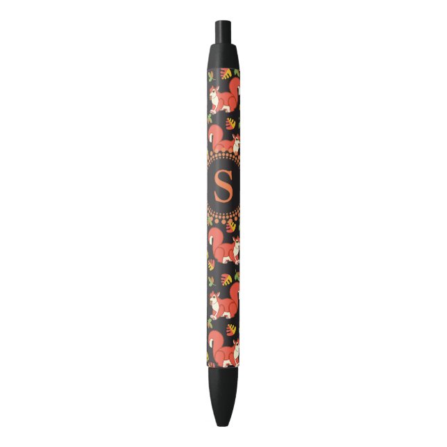 Custom Squirrel and Autumn Leaf Pattern Black Ink Pen (Front Vertical)