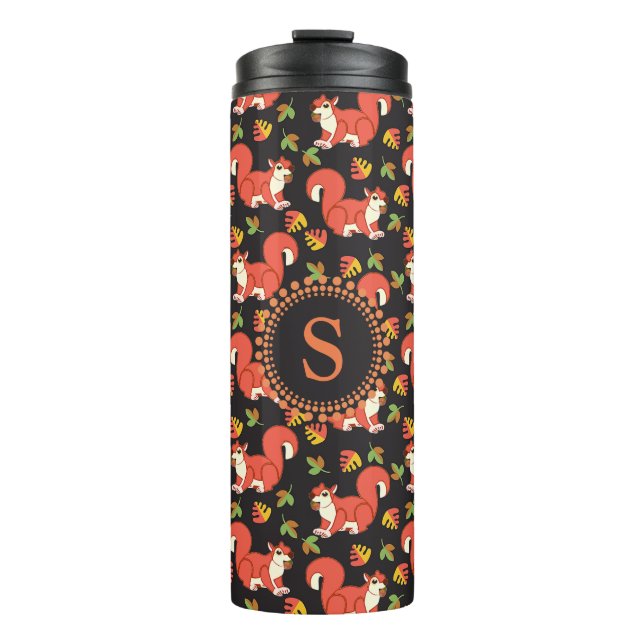 Custom Squirrel and Autumn Leaf Pattern Thermal Tumbler (Front)