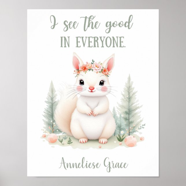 Custom Squirrel Woodland Girls Nursery Floral  Pos Poster (Front)