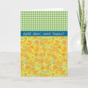 Custom St David's Day Card, Daffodils and Gingham Card