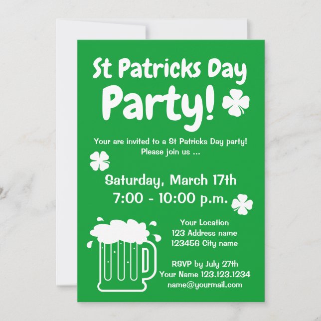 Custom St Patrick's Day party invitation template (Front)