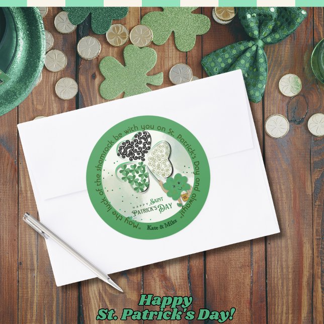 Custom ST Patrick's Day Shamrock Beer  Classic Round Sticker (Custom ST Patrick's Day Shamrock Beer Classic Round Sticker)