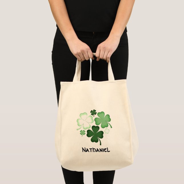 Custom St. Patrick's Day Shamrock Four Leaf Clover Tote Bag (Front (Product))