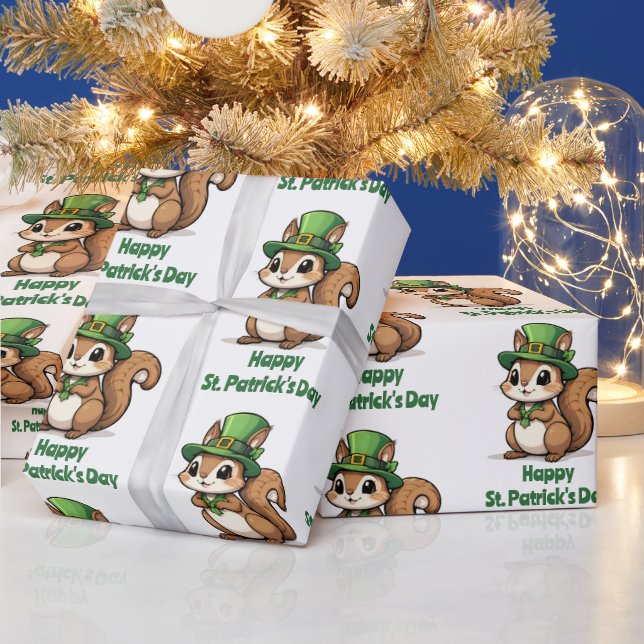 Custom St. Patrick's Day Squirrel with Green Hat Wrapping Paper (Holidays)