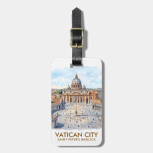 Custom St Peter's Basilica Vatican City Watercolor Luggage Tag
