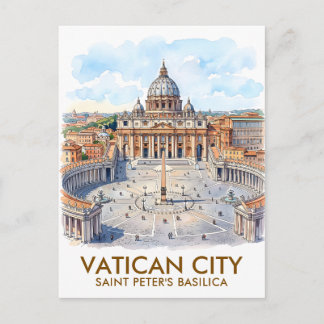 Custom St Peter's Basilica Vatican City Watercolor Postcard