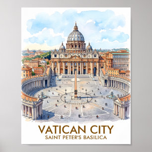 Custom St Peter's Basilica Vatican City Watercolor Poster