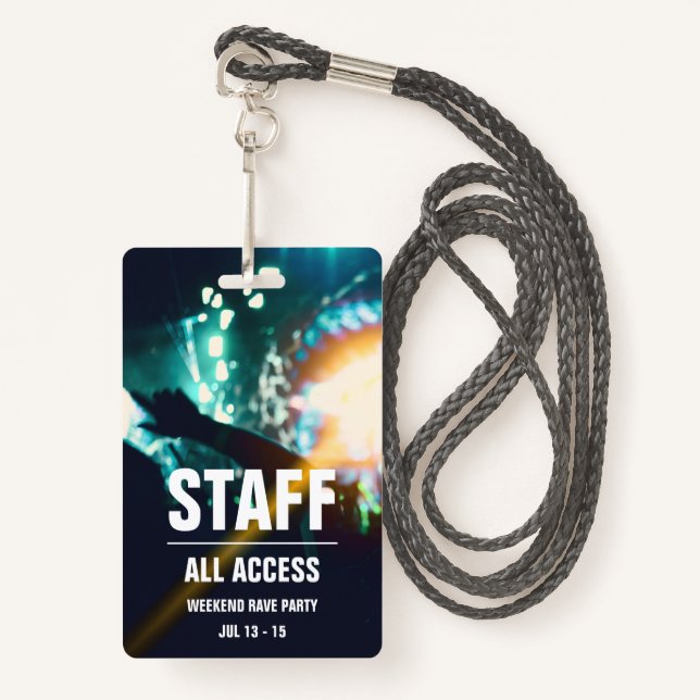 Custom Staff | All Access Concert Pass Badge ID Badge (Front with Lanyard)