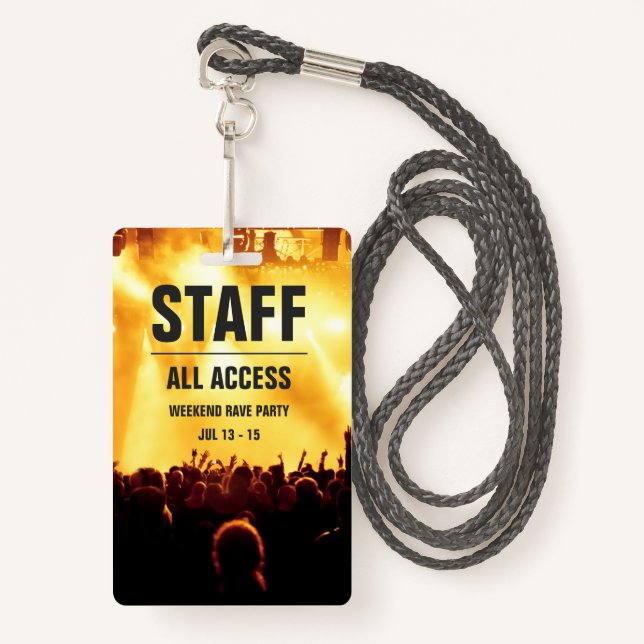 Custom Staff | All Access Concert Pass Badge ID Badge (Front with Lanyard)